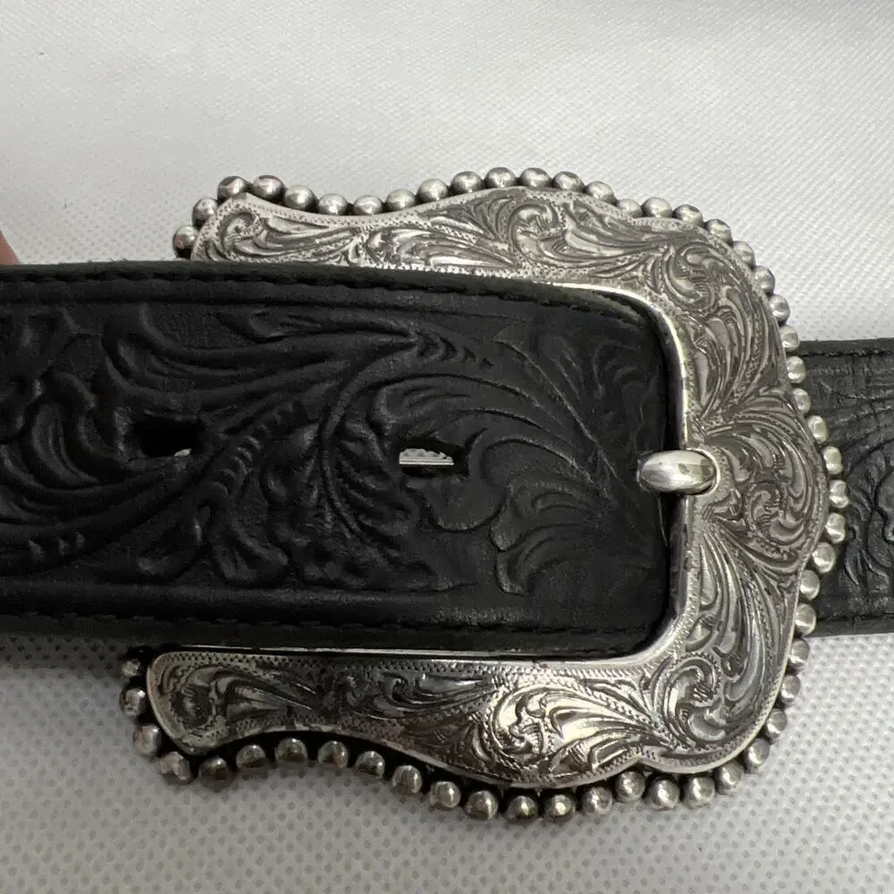 Tony Lama Layla Floral Full Grain Leather Black Belt Size 42 Made in USA C50733